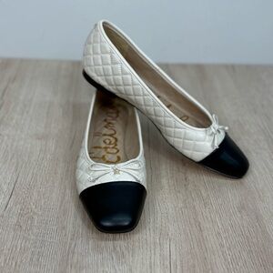 Sam Edelman Marilyn Quilted Cap-Toe Ballet Flats Cream/Ivory Black Sz 11
